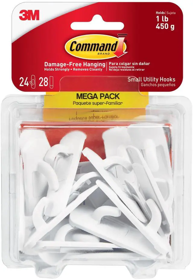 Main image of Small Utility Hooks, 24 Hooks and 28 Strips, Damage-Free Hanging Wall Hooks with Adhesive Strips, No Tools Adhesive Hooks for Hanging, Organization and Storage, Holds up to 1 lb