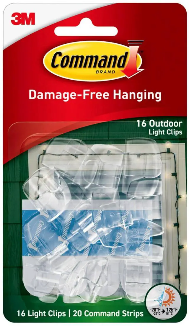 Main image of Outdoor Light Clips, 16 clips, 20 strips, Water-Resistant Adhesive (17017CLR-AWES), Clear (17017CLR-AW-E)