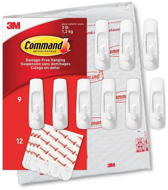 Main image of Medium Utility Hooks, 9 Wall Hook and 12 Strips, Damage-Free Hanging with Adhesive, No Tools Great for Hanging, Organization and Storage, Holds up to 3 lb