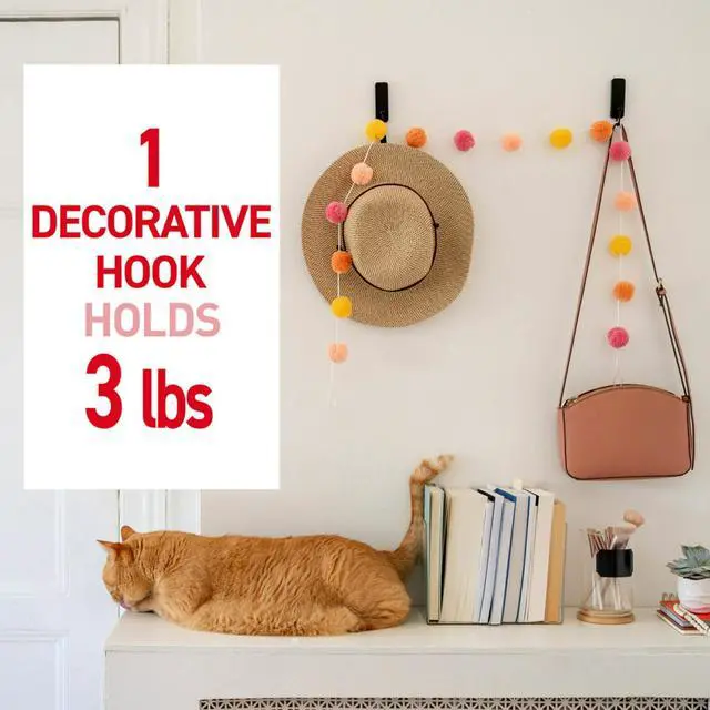 Alt view image 3 of 7 - Medium Matte Black Wall Hook, 2 Coat Hooks and 4 Strips, Damage-Free Hanging with Adhesive, No Tools Great for Hanging Home Decor, Holds up to 3 lb