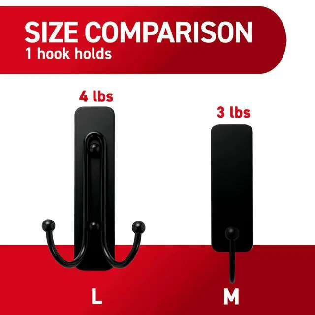 Alt view image 5 of 7 - Medium Matte Black Wall Hook, 2 Coat Hooks and 4 Strips, Damage-Free Hanging with Adhesive, No Tools Great for Hanging Home Decor, Holds up to 3 lb