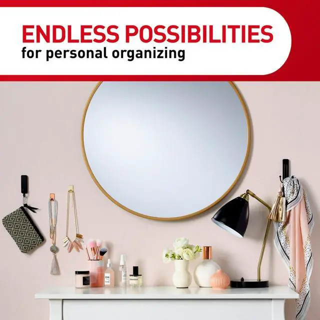 Alt view image 7 of 7 - Medium Matte Black Wall Hook, 2 Coat Hooks and 4 Strips, Damage-Free Hanging with Adhesive, No Tools Great for Hanging Home Decor, Holds up to 3 lb