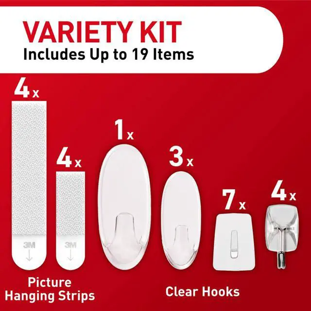 Alt view image 3 of 7 - Clear Variety Pack, Including 8 Pairs of Picture Hangers, 4 Clear Wire Hooks and 11 Wall Hook for Hanging Home Decor, Damage-Free Hanging Up to 19 Items with Command Strips