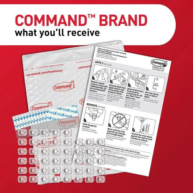 Alt view image 3 of 7 - Clear Indoor Mini Light Clips Value Pack, 45 Clips, 54 Strips, Damage-Free String Light Hangers for Home, Room, Wall, Office, and Dorm Decor, Great for Cable Management, Holds up to 0.3 lb