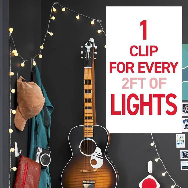 Alt view image 4 of 7 - Clear Indoor Mini Light Clips Value Pack, 45 Clips, 54 Strips, Damage-Free String Light Hangers for Home, Room, Wall, Office, and Dorm Decor, Great for Cable Management, Holds up to 0.3 lb