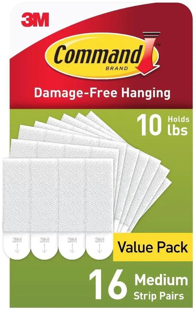 Main image of 10 lb Medium 16 Pairs Picture Hanging Strips (32 Strips), Damage-Free Hangers for Picture Frames, No Tools Required, Great for Home Room Wall Decor, White Adhesive