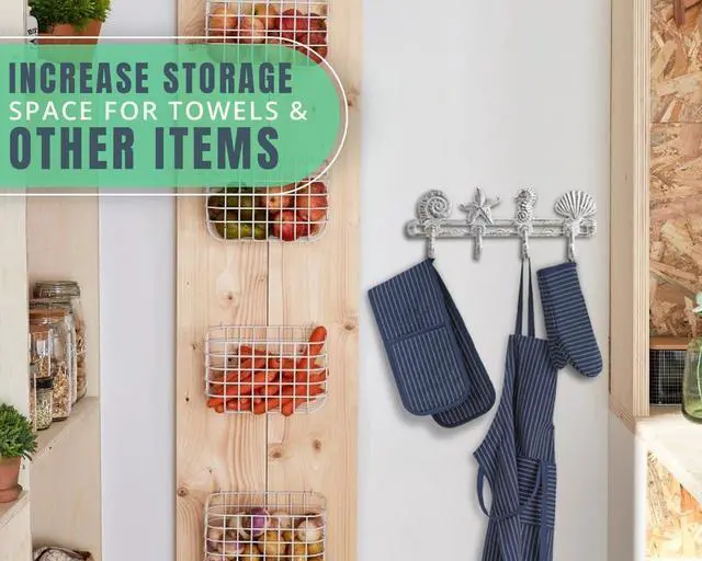 Alt view image 6 of 7 - Vintage Seashell Coat Hook Hanger Rustic Cast Iron Wall Hanger w/4 Decorative Hooks - Includes Screws and Anchors - Beach House Decor - Antique White