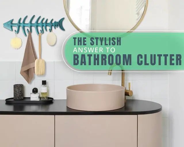 Alt view image 4 of 7 - Fish Bones Wall Mounted Towel Rack Stylish Cast Iron Hanger with 4 Hooks Includes Screws and Anchors Teal Blue