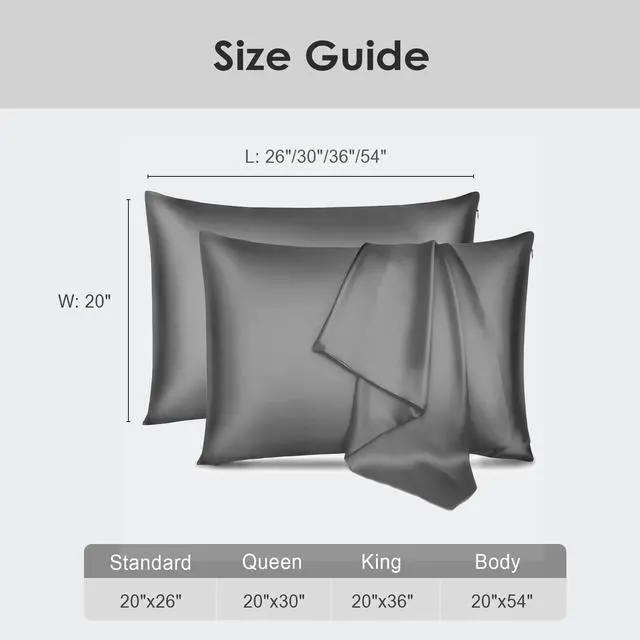 Alt view image 6 of 7 - Pure Mulberry Silk Pillowcases Set of 2, Standard Size with Zipper - Grade-6A 19 Momme, 600 Thread Count Soft Smooth Cooling, Hair and Skin Friendly (Gray, 20x26 Inch)