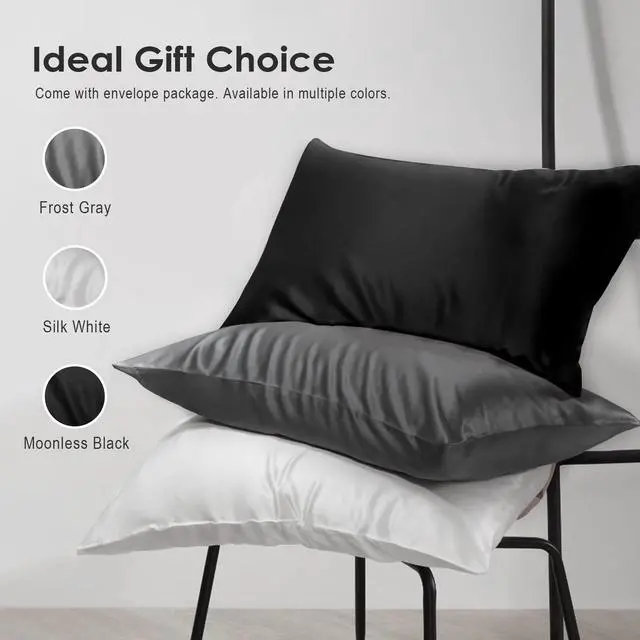 Alt view image 7 of 7 - Pure Mulberry Silk Pillowcases Set of 2, Standard Size with Zipper - Grade-6A 19 Momme, 600 Thread Count Soft Smooth Cooling, Hair and Skin Friendly (Gray, 20x26 Inch)