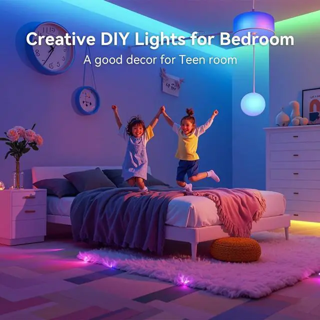 Alt view image 3 of 7 - LED Strip Lights 130ft (2 Rolls of 65.6ft) Ultra Long RGB Color Changing LED Light Strips Kit with 44Keys Remote for Bedroom, Kitchen, Home Decor, Room, Dorm Room, DIY Mode