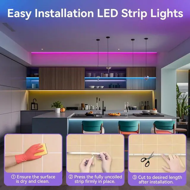 Alt view image 6 of 7 - LED Strip Lights 130ft (2 Rolls of 65.6ft) Ultra Long RGB Color Changing LED Light Strips Kit with 44Keys Remote for Bedroom, Kitchen, Home Decor, Room, Dorm Room, DIY Mode
