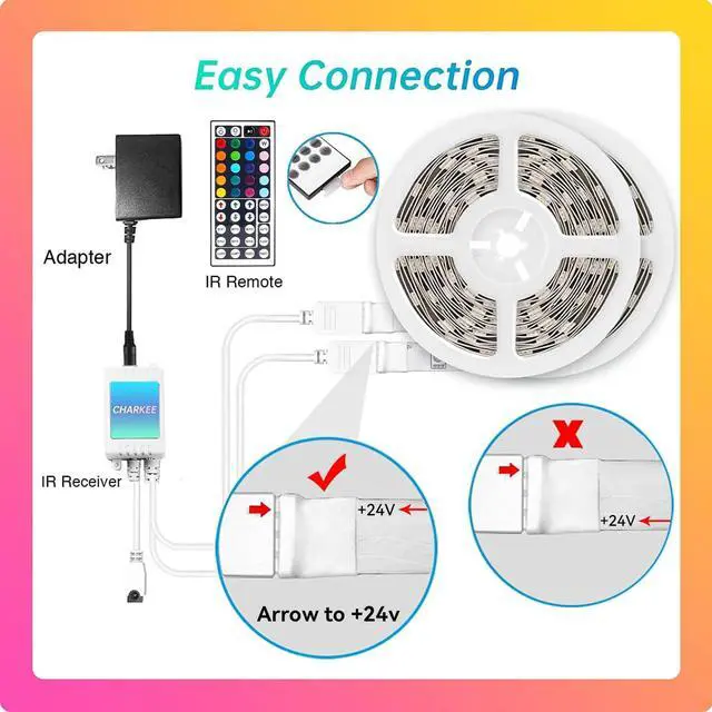 Alt view image 7 of 7 - LED Strip Lights 130ft (2 Rolls of 65.6ft) Ultra Long RGB Color Changing LED Light Strips Kit with 44Keys Remote for Bedroom, Kitchen, Home Decor, Room, Dorm Room, DIY Mode