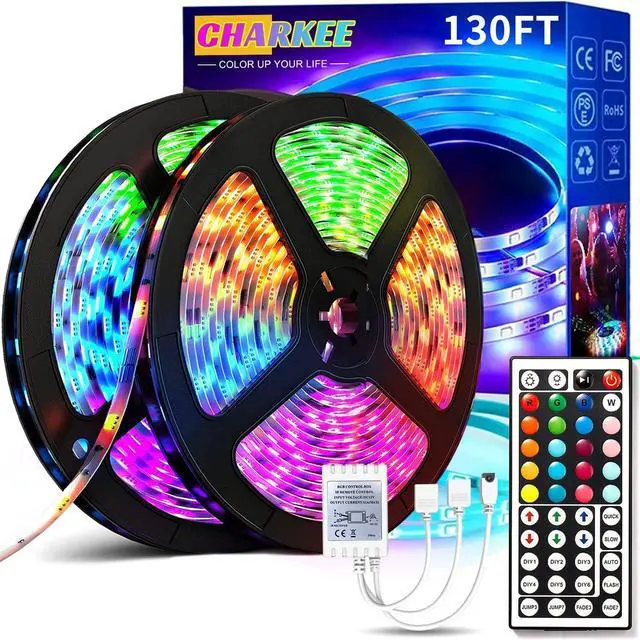 Main image of LED Strip Lights 130ft (2 Rolls of 65.6ft) Ultra Long RGB Color Changing LED Light Strips Kit with 44Keys Remote for Bedroom, Kitchen, Home Decor, Room, Dorm Room, DIY Mode