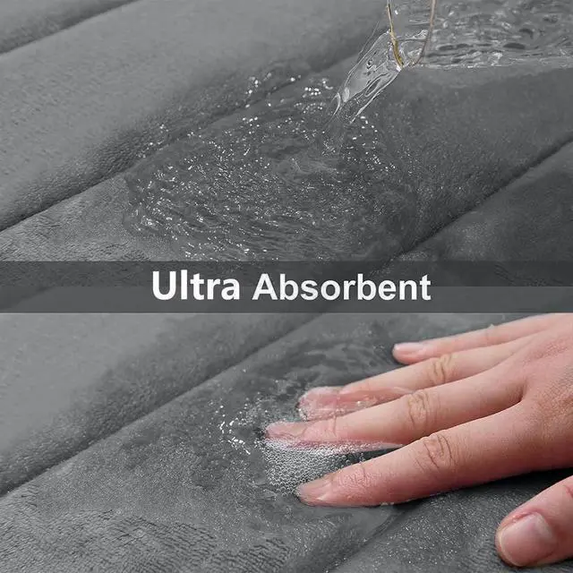 Alt view image 4 of 7 - Memory Foam Bath Mat, 30" x 20", Ultra Soft and Non-Slip Bathroom Rugs, Water Absorbent and Machine Washable Bath Rug for Bathroom, Shower, and Tub, Grey