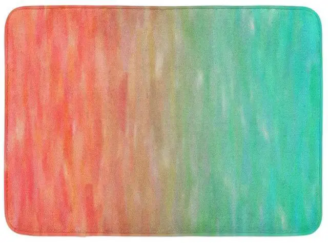 Main image of Blue Peach Coral Turquoise Watercolor Bath Mat, Teal Orange Aqua Bathroom Rugs Soft Bath Rugs Non Slip, Washable Floor Rug Floor Mat Home Decor for Kitchen Bedroom 16"x24"