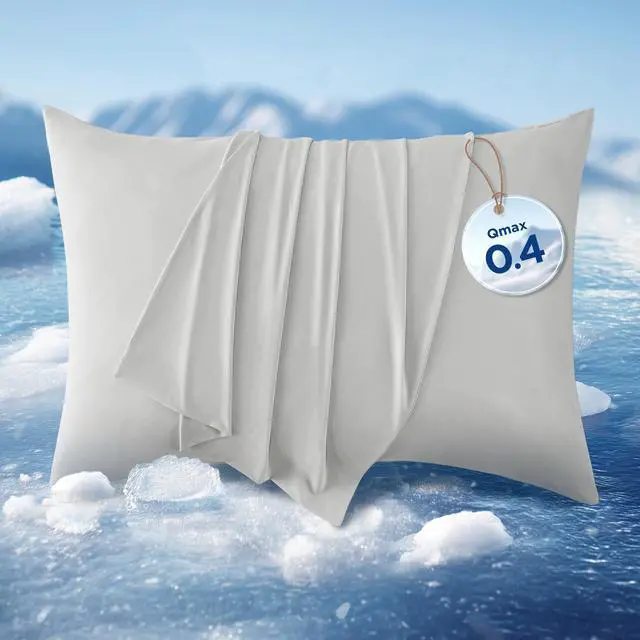 Main image of Cooling Pillow Cases for Hot Sleepers, Zipper Pillow Cases Standard Size Set of 2, Cool Pillowcases for Night Sweats, Silky Soft & Breathable Cold Pillow Covers, Gift, Grey, 20x26 Inches