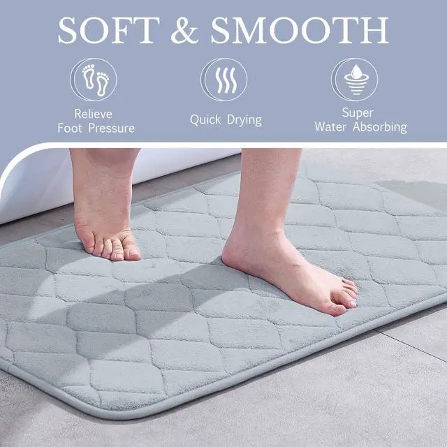Alt view image 3 of 7 - 2Pcs Bathroom Rugs Set, Memory Foam Bath Mat Set, Soft Absorbent Non-Slip Bathroom Mats, Machine Washable Quick Dry Bathroom Decor - Perfect for Shower, Bathtub Gray