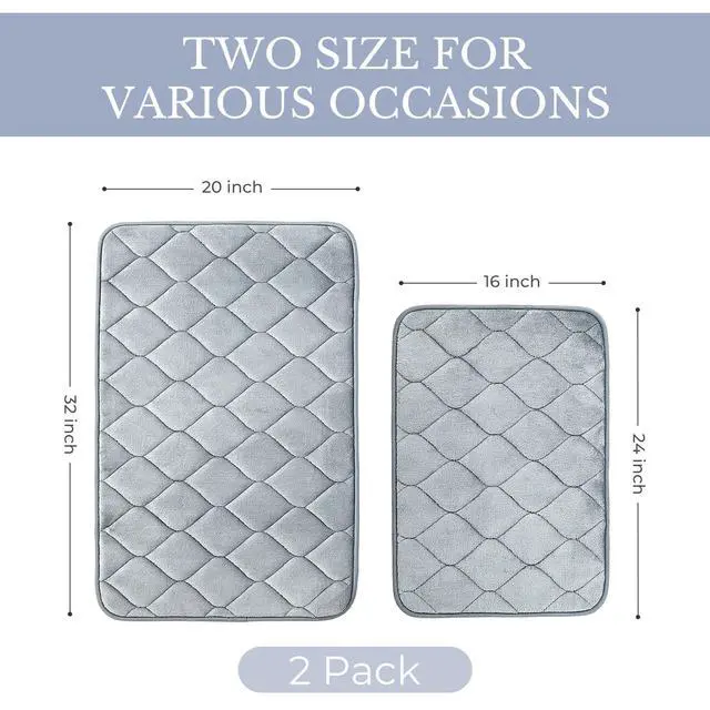 Alt view image 2 of 7 - 2Pcs Bathroom Rugs Set, Memory Foam Bath Mat Set, Soft Absorbent Non-Slip Bathroom Mats, Machine Washable Quick Dry Bathroom Decor - Perfect for Shower, Bathtub Gray