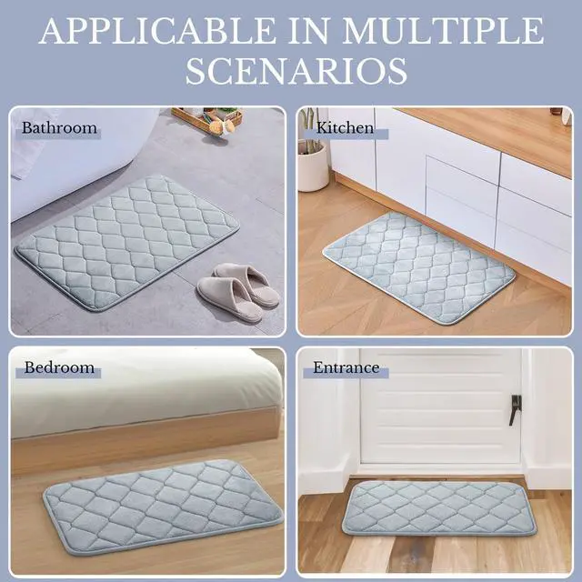 Alt view image 6 of 7 - 2Pcs Bathroom Rugs Set, Memory Foam Bath Mat Set, Soft Absorbent Non-Slip Bathroom Mats, Machine Washable Quick Dry Bathroom Decor - Perfect for Shower, Bathtub Gray