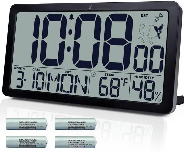Main image of Atomic Wall Clock Battery Operated,10.5 inch Digtial Desk Clock with Temperature and Humidity,Self-Setting Alarm Clocks with 57 Ringtones,Auto DST, Large LCD Display for Seniors Batteries Included