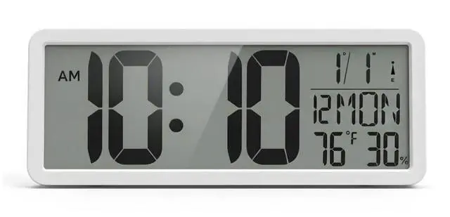 Main image of Atomic Digital Wall Clock Battery Operated Large Display | Automatic Time Setting with Day Date Temperature Humidity Alarm 12/24 Hour | Wall Or Desk Clock for Home Office Seniors
