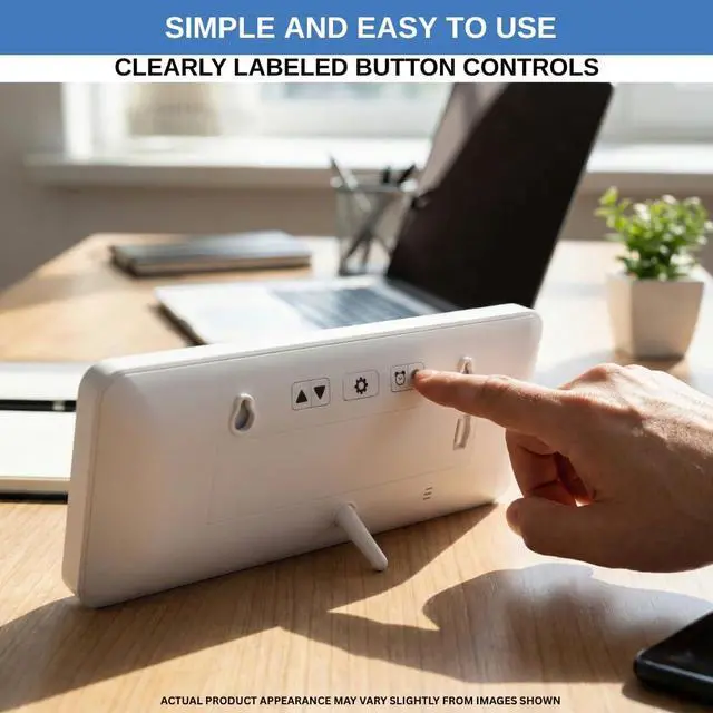 Alt view image 7 of 7 - Atomic Digital Wall Clock Battery Operated Large Display | Automatic Time Setting with Day Date Temperature Humidity Alarm 12/24 Hour | Wall Or Desk Clock for Home Office Seniors