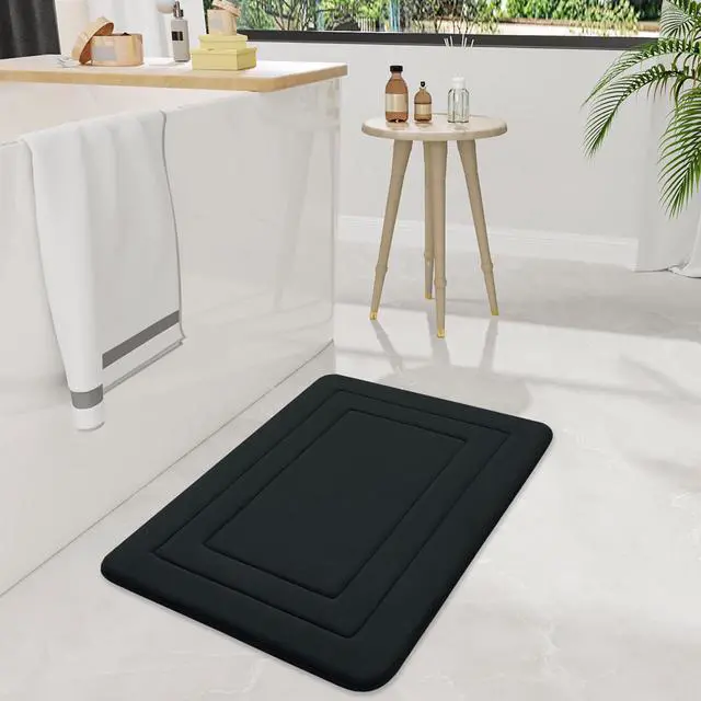 Alt view image 7 of 7 - Memory Foam Bathroom Rug Mat 30x20, Ultra Soft and Absorbent Bath Mat, Machine Wash Dry, Comfortable Bath Rug Carpet for Bathroom Floor, Tub and Shower, Black