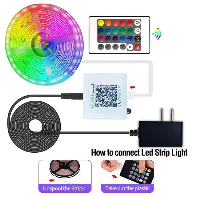 Alt view image 5 of 6 - Led Strip Lights,60ft Music Sync Color Changing, Built-in Mic,Bluetooth App Control LED Tape Lights with Remote,5050 RGB Rope Light Strips