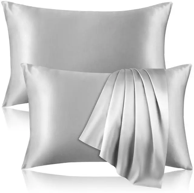 Main image of 2 Pack 100% Pure Silk Pillowcase for Hair and Skin, Both Sides Mulberry Silk Pillowcases with Hidden Zipper, Cooling Pillowcase 19 Momme, 600 Thread Silk Pillow Cases Standard Size, Gray