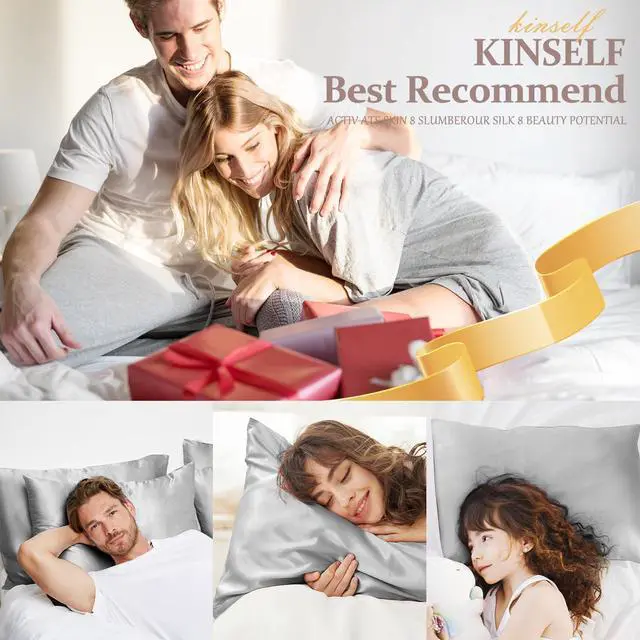 Alt view image 7 of 7 - 2 Pack 100% Pure Silk Pillowcase for Hair and Skin, Both Sides Mulberry Silk Pillowcases with Hidden Zipper, Cooling Pillowcase 19 Momme, 600 Thread Silk Pillow Cases Standard Size, Gray