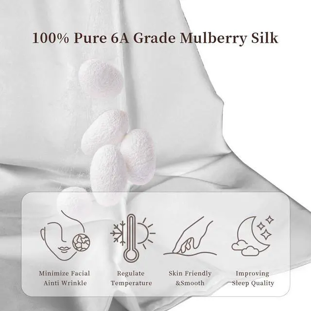 Alt view image 2 of 7 - 100% Pure Mulberry Silk Pillowcase for Hair and Skin, Standard Size 20*26 Cooling Silk Pillow Case by Zipper Closure, Smooth Dual Sides Bed Silk Pillow Cover for Women.(Light Gray, Standard-1 Pcs)