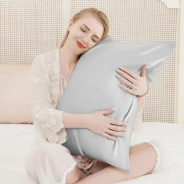 Alt view image 5 of 7 - 100% Pure Mulberry Silk Pillowcase for Hair and Skin, Standard Size 20*26 Cooling Silk Pillow Case by Zipper Closure, Smooth Dual Sides Bed Silk Pillow Cover for Women.(Light Gray, Standard-1 Pcs)