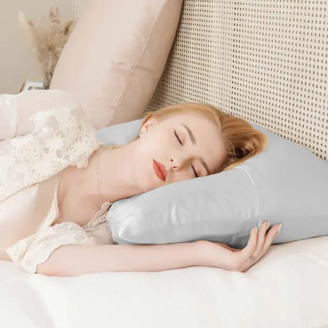 Alt view image 6 of 7 - 100% Pure Mulberry Silk Pillowcase for Hair and Skin, Standard Size 20*26 Cooling Silk Pillow Case by Zipper Closure, Smooth Dual Sides Bed Silk Pillow Cover for Women.(Light Gray, Standard-1 Pcs)