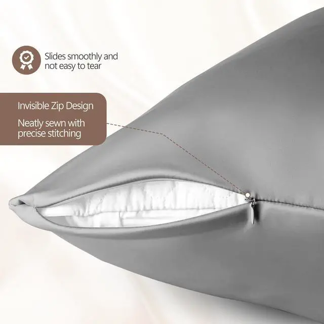 Alt view image 5 of 7 - 100% Mulberry Silk Pillow Cases 2 Pack for Hair & Skin, 6A Grade Hypoallergenic Pillowcases with Hidden Zipper, Anti-Aging Anti-Frizz, Machine Washable, Standard Sizes, Luxury Gift(Gray, Standard)