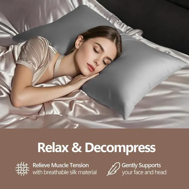 Alt view image 7 of 7 - 100% Mulberry Silk Pillow Cases 2 Pack for Hair & Skin, 6A Grade Hypoallergenic Pillowcases with Hidden Zipper, Anti-Aging Anti-Frizz, Machine Washable, Standard Sizes, Luxury Gift(Gray, Standard)