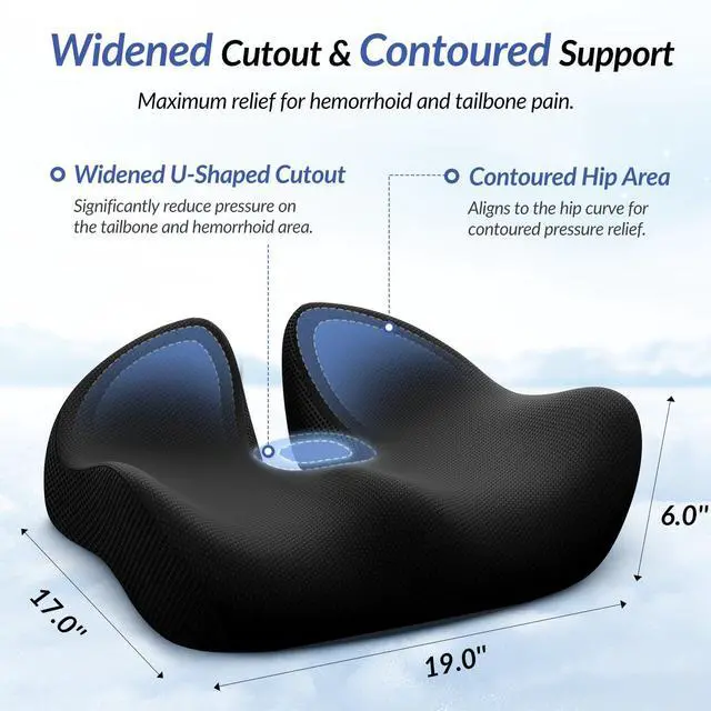 Alt view image 2 of 7 - Thickened Seat Cushion, Ergonomic Memory Foam Hemorrhoid Pillow for Hip, Sciatica, Long Sitting Relief, 6.0" Thick Office Chair Cushion with Widened Cutout for Tailbone Pain Relief in Car, Home