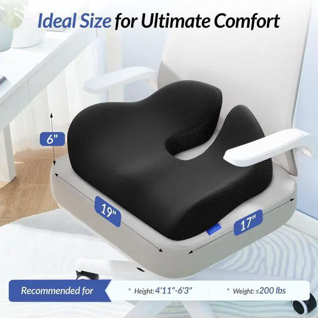 Alt view image 7 of 7 - Thickened Seat Cushion, Ergonomic Memory Foam Hemorrhoid Pillow for Hip, Sciatica, Long Sitting Relief, 6.0" Thick Office Chair Cushion with Widened Cutout for Tailbone Pain Relief in Car, Home