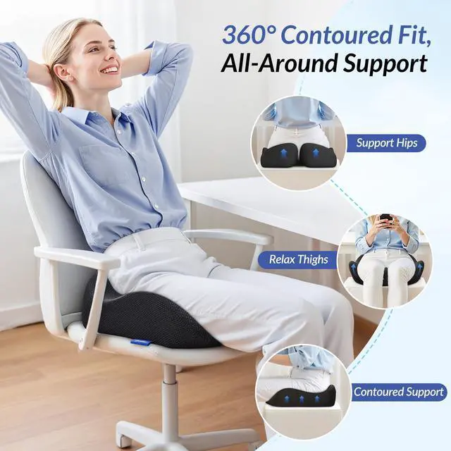 Alt view image 4 of 7 - Pioneering Seat Cushion for Pressure Relief, Ergonomic Office Chair Cushion for Sciatica, Back, Hemorrhoids & Tailbone Pain Relief, High-Density Memory Foam Car Seat Cushion with Anti-Slip Base