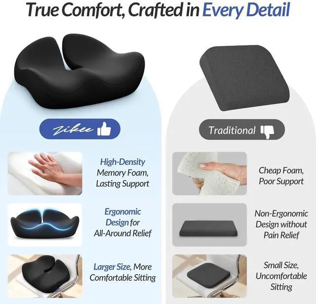 Alt view image 5 of 7 - Pioneering Seat Cushion for Pressure Relief, Ergonomic Office Chair Cushion for Sciatica, Back, Hemorrhoids & Tailbone Pain Relief, High-Density Memory Foam Car Seat Cushion with Anti-Slip Base