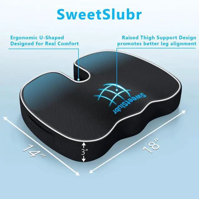 Alt view image 2 of 7 - Ergonomic Memory Foam Seat Cushion & Lumbar Support Pillow Set, Orthopedic Coccyx Cushion for Office Chair, Car, Home Relieves Back, Sciatica & Tailbone Pain, Improves Posture Black/Large