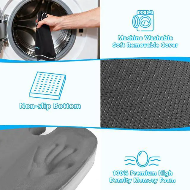 Alt view image 4 of 7 - Ergonomic Memory Foam Seat Cushion & Lumbar Support Pillow Set, Orthopedic Coccyx Cushion for Office Chair, Car, Home Relieves Back, Sciatica & Tailbone Pain, Improves Posture Black/Large