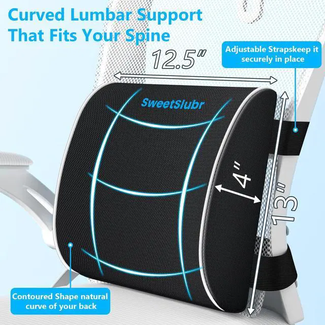 Alt view image 3 of 7 - Ergonomic Memory Foam Seat Cushion & Lumbar Support Pillow Set, Orthopedic Coccyx Cushion for Office Chair, Car, Home Relieves Back, Sciatica & Tailbone Pain, Improves Posture Black/Large