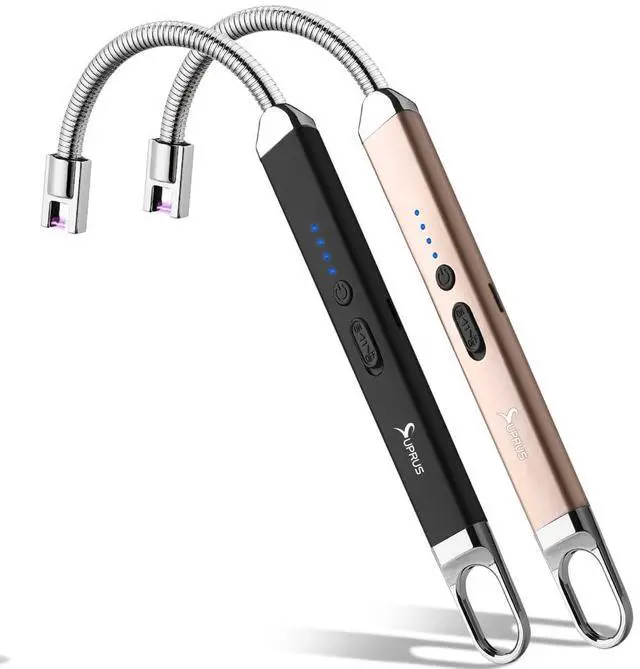 Main image of Lighter Rechargeable USB Lighter Arc Electric Lighetrs with Safety Switch 360° Flexible Neck Flameless Grill Long Lighters for Candle Camping Cooking (Black+Champagne Gold)