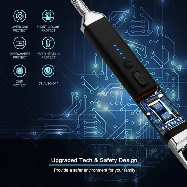 Alt view image 3 of 7 - Lighter Rechargeable USB Lighter Arc Electric Lighetrs with Safety Switch 360° Flexible Neck Flameless Grill Long Lighters for Candle Camping Cooking (Black+Champagne Gold)