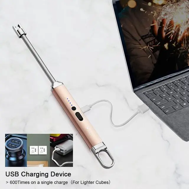 Alt view image 4 of 7 - Lighter Rechargeable USB Lighter Arc Electric Lighetrs with Safety Switch 360° Flexible Neck Flameless Grill Long Lighters for Candle Camping Cooking (Black+Champagne Gold)