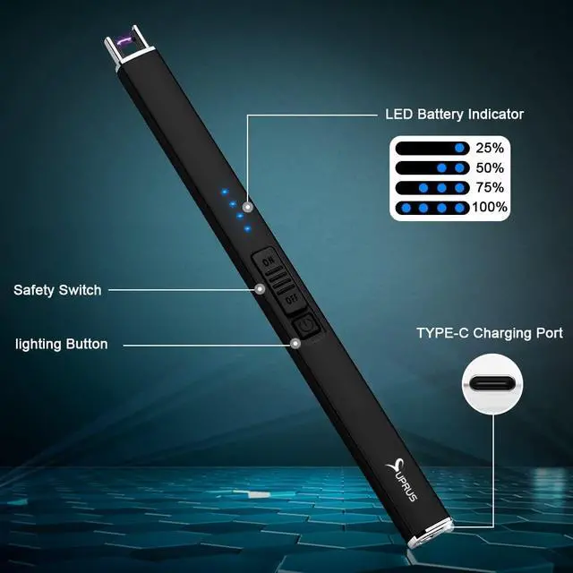 Alt view image 3 of 6 - Electric Lighter Arc Windproof Flameless USB Rechargeable Lighter with Safety Lock for Candle BBQ Camping (Black)