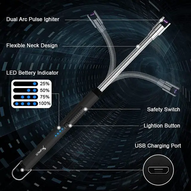 Alt view image 2 of 7 - Electric Candle Lighter USB Type C Rechargeable Lighter Steel Shell & Hanging Hook with 360° Flexible Neck(Black, 3)