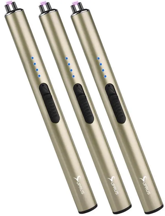 Main image of Electric Arc Windproof Flameless USB Rechargeable Lighter with Safety Lock for Candle (Champagne Gold, 3 Packs)