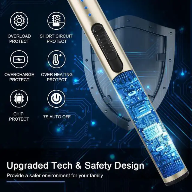 Alt view image 4 of 7 - Electric Arc Windproof Flameless USB Rechargeable Lighter with Safety Lock for Candle (Champagne Gold, 3 Packs)